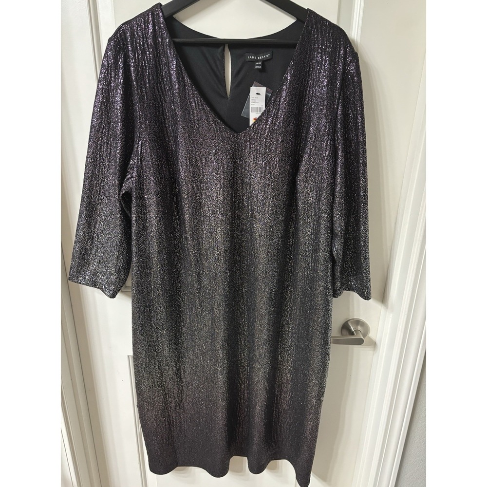Lane Bryant Women's Black Silver Purple Ombre Shimmer Holiday Dress 18/20 NWT